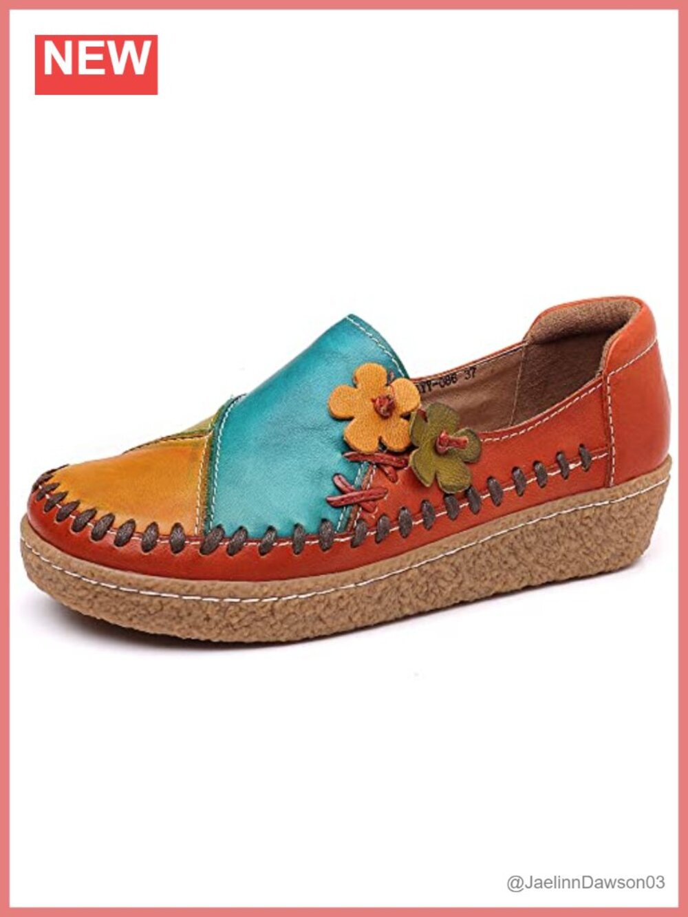 Women's Casual Slip-On Loafers Hand-Sewn Genuine Leather Walking Shoes Rubber
